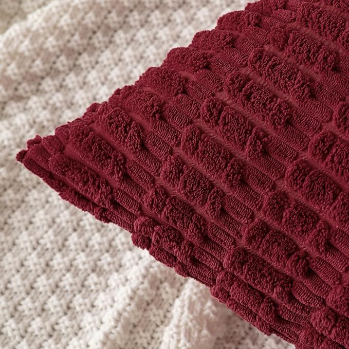 MIULEE Corduroy Decorative Throw Pillow Covers 20x20 Burgundy Pack of 2 | Soft - Image 4