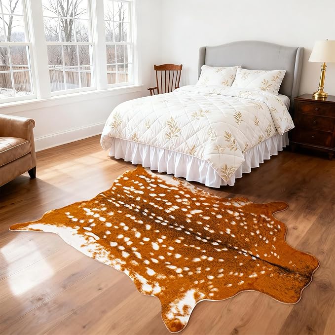 Huichenxing2021FURSTORE Faux Deer Hide Antelope Print Area Rug 5.3x6.6ft | Soft - Image 5