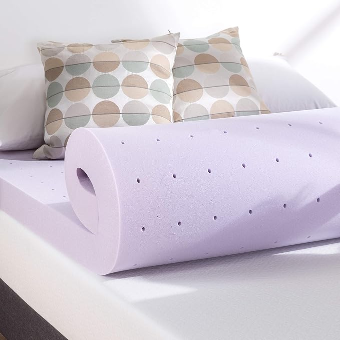 Mellow 4 Inch Ventilated Memory Foam Mattress Topper, Soothing Lavender Infusion, CertiPUR-US Certified, King