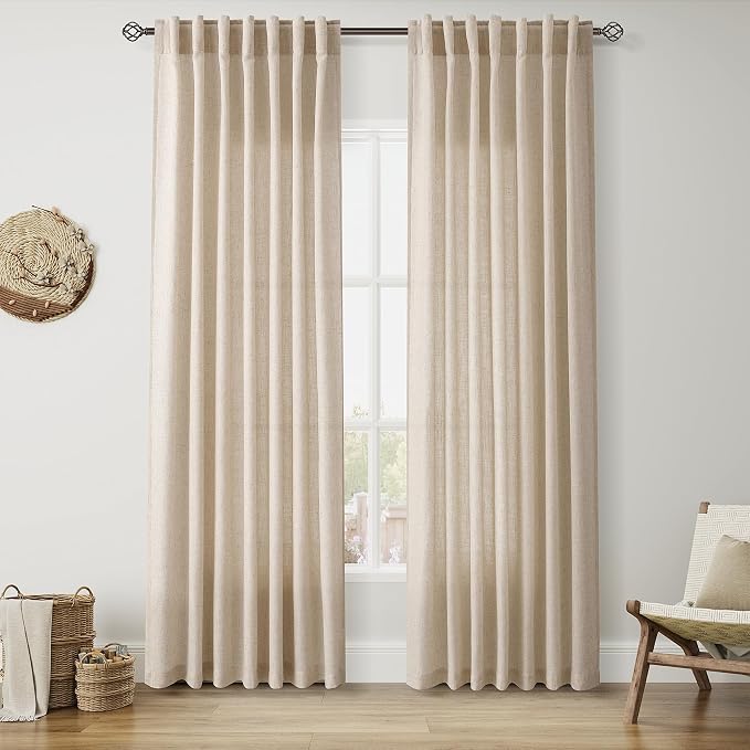 Grey Flax Linen Curtains 84 Inch Length 2 Panels Set by Nanspring