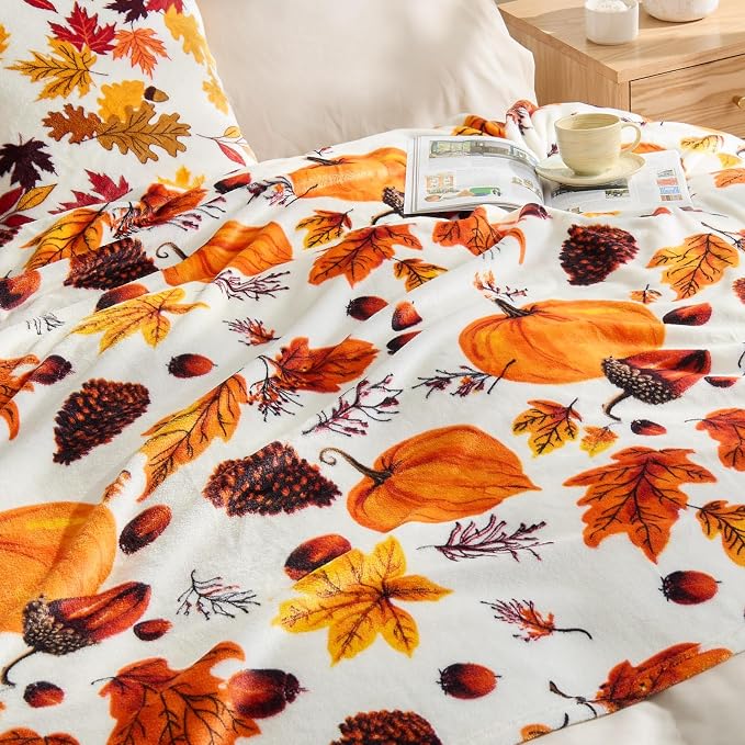 BEDELITE Fleece Blanket Soft Plush Fall Twin Size Autumn Pumpkin 60"x80" | - Image 6