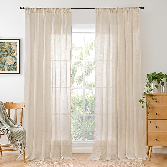 BGment 80 Inches Long Natural Linen Curtains 2 Panels Set by BGment