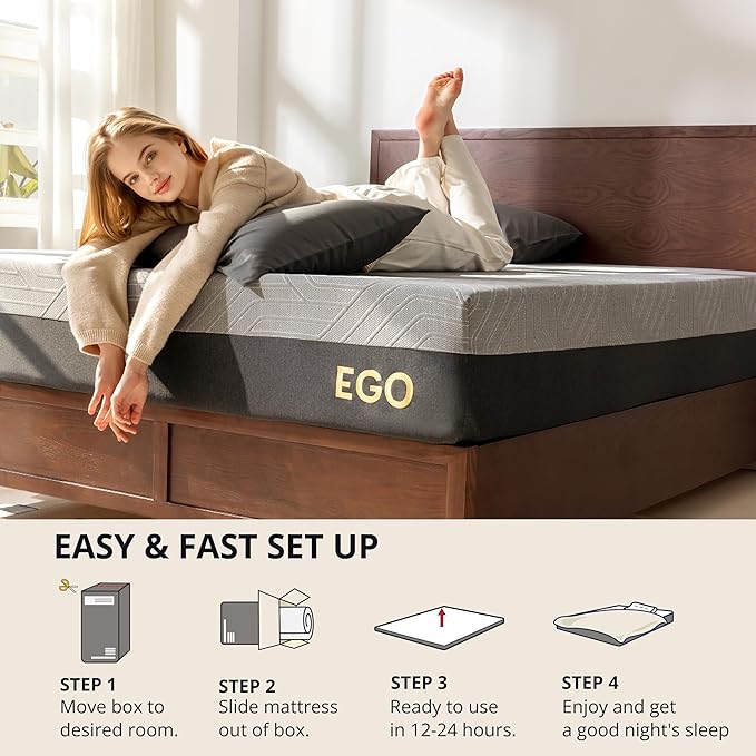 EGOHOME 10 Inch Twin XL Memory Foam Mattress for Back Pain, Cooling Copper Gel Bed in a Box, Foam Made in USA, CertiPUR-US Certified, Therapeutic Medium Firm, Daybed 38x80x10 Black