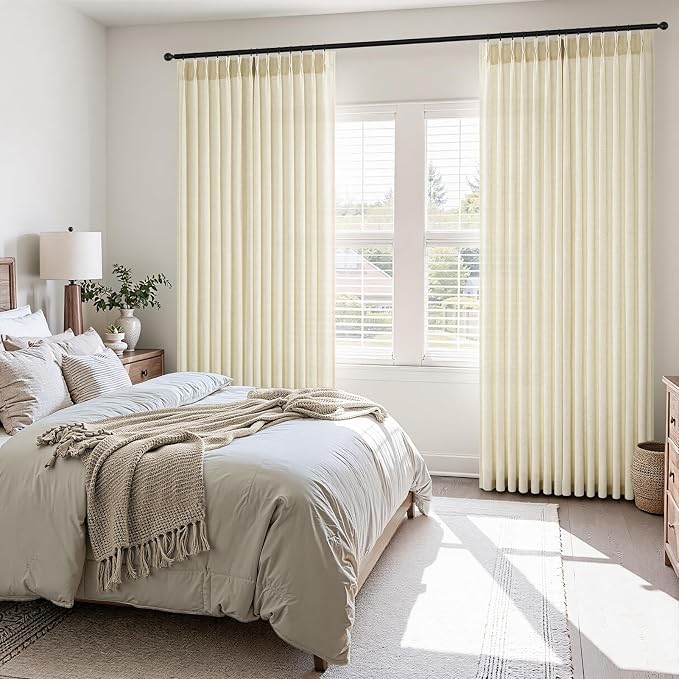 Topfinel Pinch Pleated Curtains 90 Inches Long 2 Panels Set, Cream Semi Sheer - Image 2