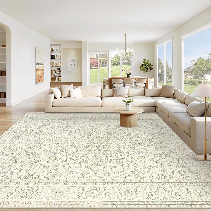 Area Rug 9x12 Washable Rug, Vintage Boho Medallion Rugs Non-Slip Soft Low Pile by VECARF