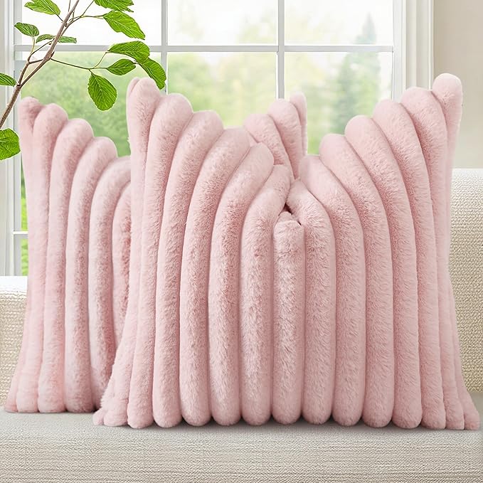 decorUhome Fall Faux Fur Throw Pillow Covers 26x26 Set of 2 Pink | Decorative by decorUhome