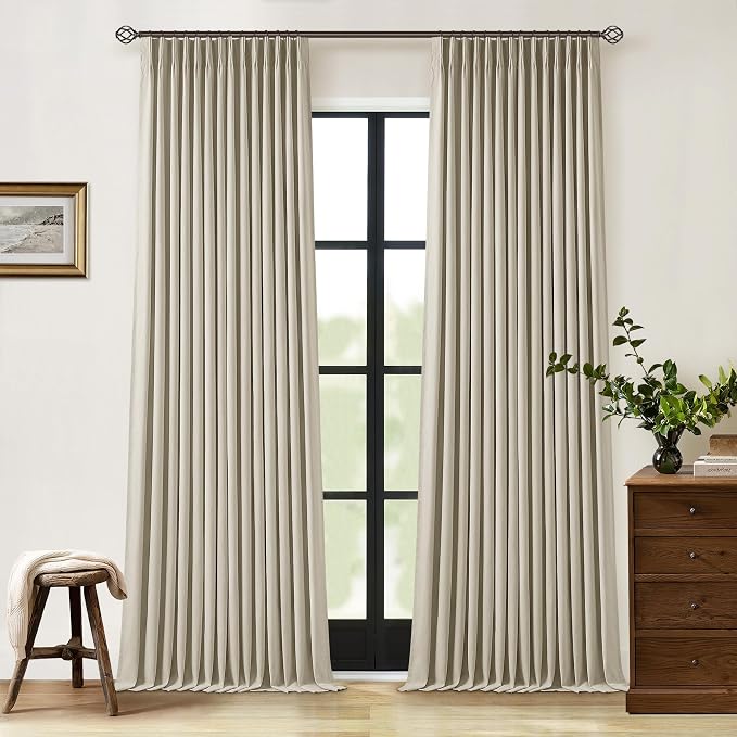 Burlywood Birch 100% Black Out Pinch Pleat Linen Curtains 100 Inches Long | by Twodrapes