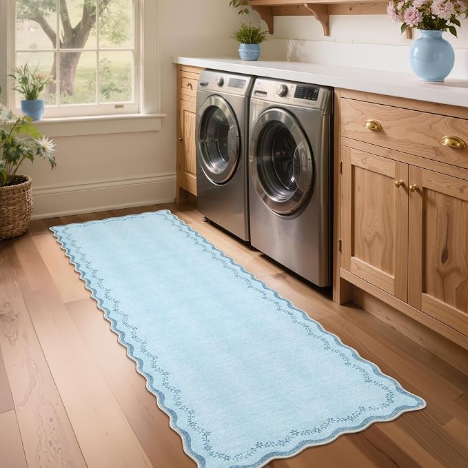 GarveeHome 2.5x8 Scalloped Washable Runner Rug Non Slip Hallway Kitchen Rug | - Image 7