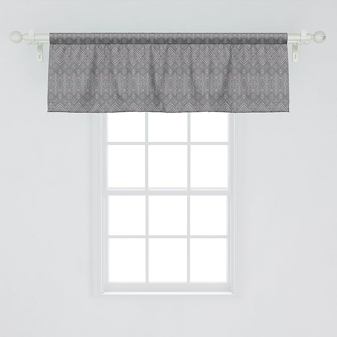 Ambesonne Aztec Window Valance, Pattern of Symmetric Tribal Inspired Streaks and Motifs in Greyscale Tones, Curtain Valance for Kitchen Bedroom Decor with Rod Pocket, 54" X 18", Pale Grey and Dimgray
