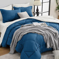 HEVUMYI Teal Blue & Ivory Full Comforter Set - 7-Piece All Season Bed in a Bag Full, Ultra Soft Bedding Set with Comforter, Flat Sheet, Fitted Sheet, Pillowcases, Pillow Shams, Teal Blue & Ivory