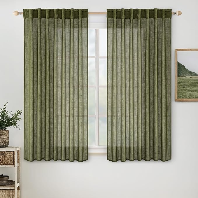 MIULEE Light Olive Green Linen Curtains 52x54 Inch 2 Panels by MIULEE