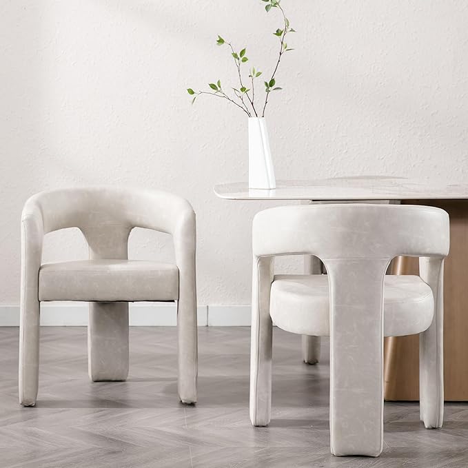 Modern Barrel Dining Chairs Set of 5, PU Leather Upholstered Accent Side Chair with Arms Comfy Makeup Vanity Chairs, Dining Living Room Kitchen Chairs, Grey