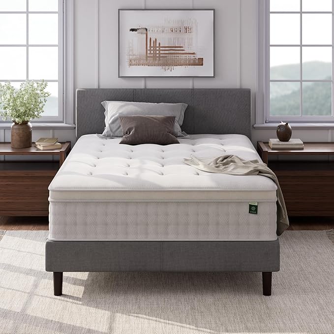 ZINUS 13 Inch Euro Top Pocket Spring Hybrid Mattress, Full, Pressure Relief, Pocket Innersprings for Motion Isolation, Mattress in A Box