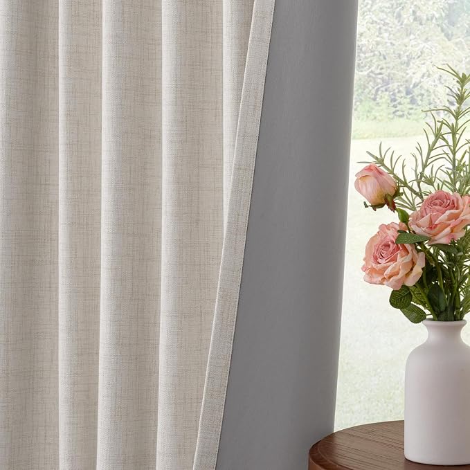 INOVADAY Linen Textured 100% Blackout Sliding Door Curtains 102x90 Beige | 1 - Image 7