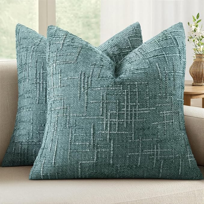 MIULEE Chenille Textured Throw Pillow Covers Teal 20x20 Set of 2 | Slubby by MIULEE