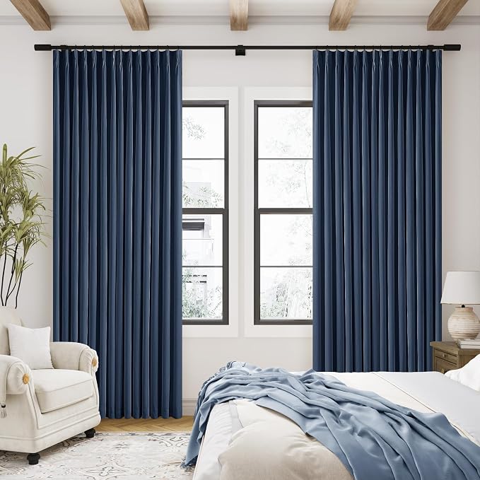 Navy Pinch Pleated 100% Blackout Linen Curtains - Image 8