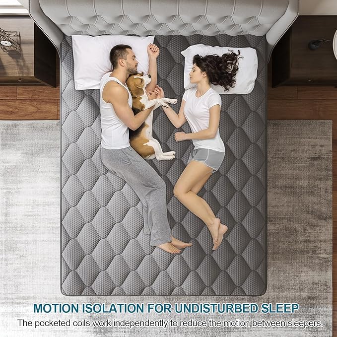 King Mattress, 14 Inch Hybrid Mattresses Grey Euro Top Medium Firm for Back & Lumbar Support, 100 Night Trial, Individual Pocket Spring Bed for Motion Isolation & Pressure Relief