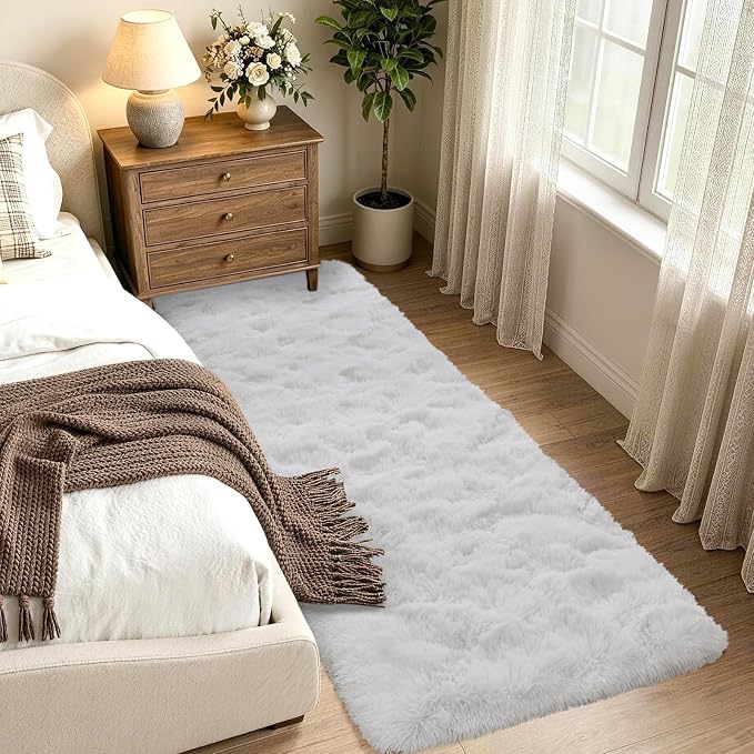 Noahas 2x6 White Fluffy Soft Runner Rug Non-Slip - Image 2