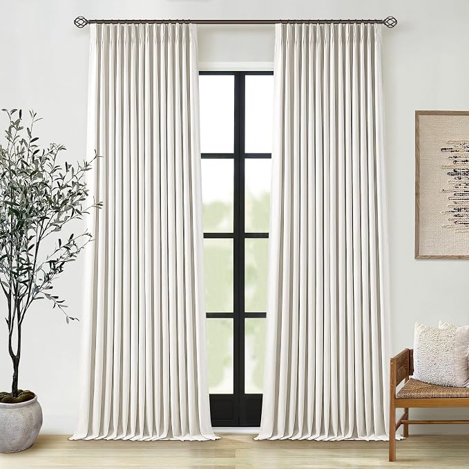 102 Inches Long Pinch Pleated Linen Blackout Curtains by Twodrapes