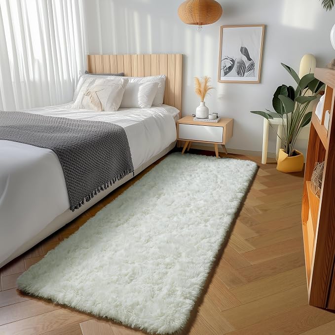 Cream White Runner Rugs for Bedroom Living Room, Ivory Fluffy 2x6 Area Rug | - Image 4