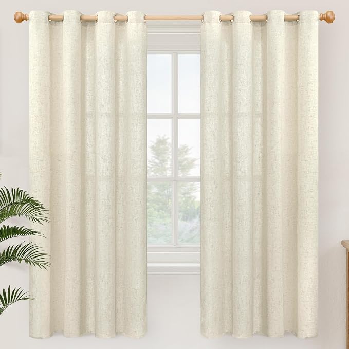 YoungsTex 72 Inch Length Beige Linen Curtains 2 Panels by YoungsTex
