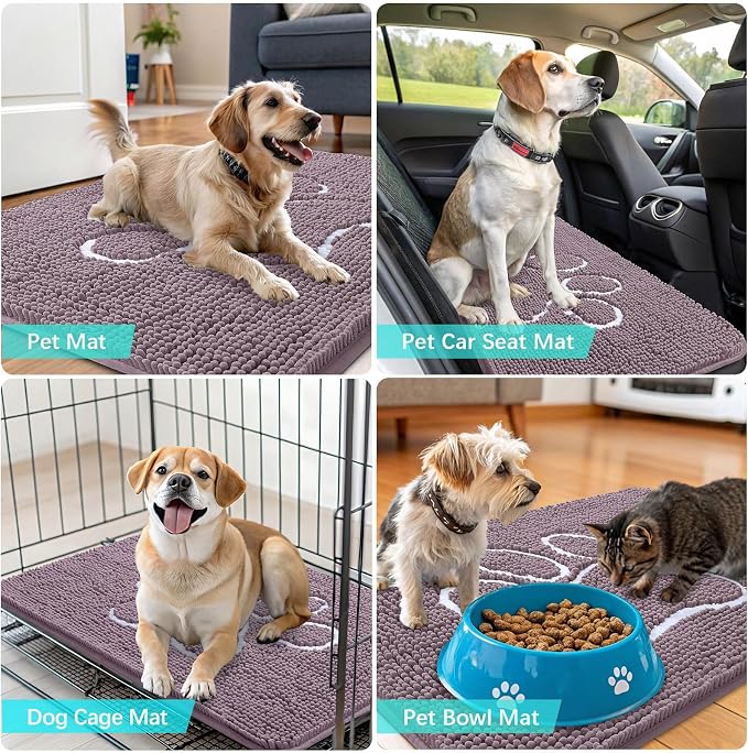 OLANLY Dog Door Mat for Muddy Paws 36x24, Paw Print Design Chenille Mud Mat | - Image 7