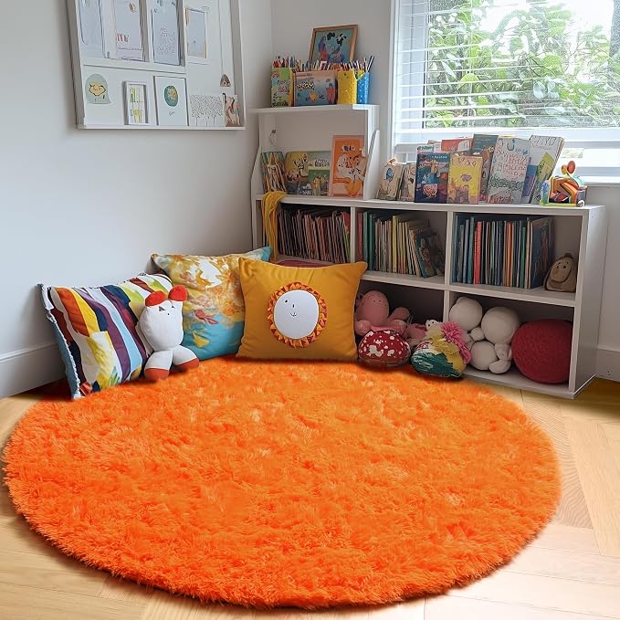 Amdrebio Orange Round Shag Kids Rug 4Ft - Image 9