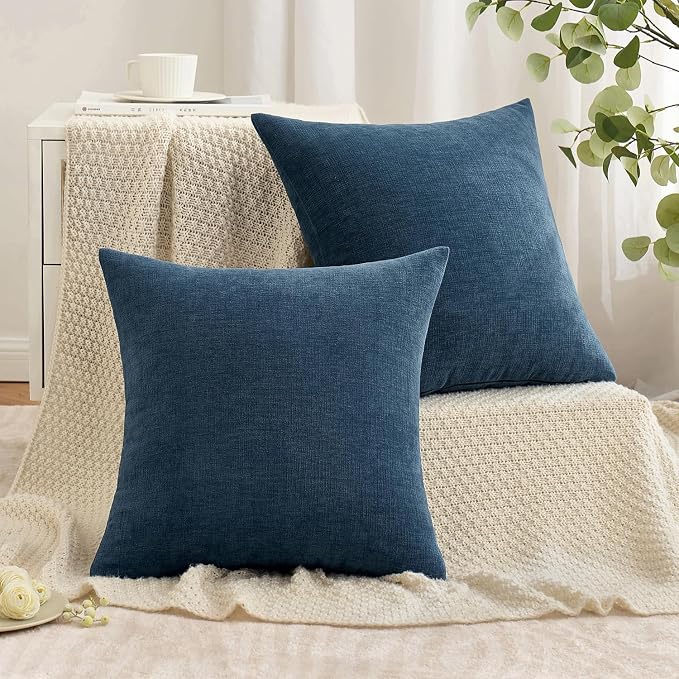 MIULEE Dark Blue Chenille Couch Throw Pillow Covers, 18x18 | Set of 2, Soft - Image 4