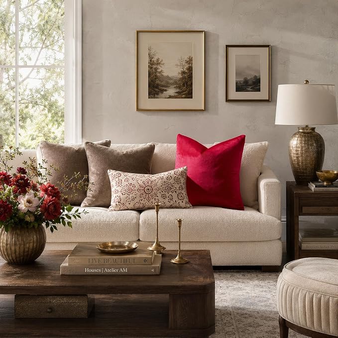 GIGIZAZA Red Velvet Pillow Covers 24x24 Decorative Pillows Pack of 2 | Throw - Image 2