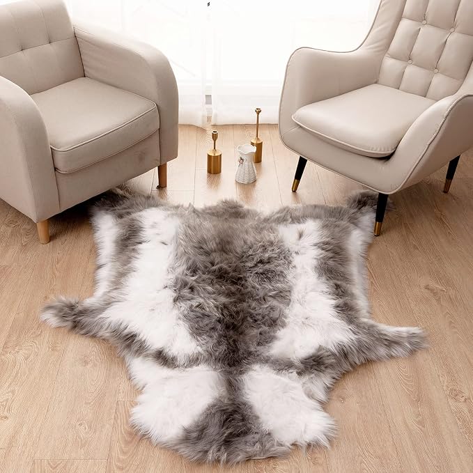Carvapet 4x5 Faux Reindeer Hide Rug Grey Soft Faux Fur Carpet | Soft Faux Fur - Image 3
