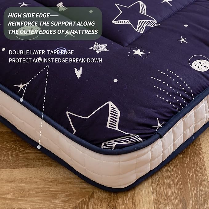 MAXYOYO Navy Star Futon Mattress, Padded Japanese Floor Mattress Quilted Bed Mattress Topper, Extra Thick Folding Sleeping Pad Breathable Floor Lounger Guest Bed for Camping Couch, Twin