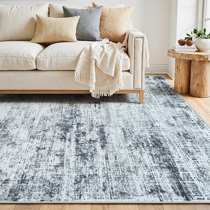 6x9 Washable Area Rug for Living Room Bedroom: Non-Slip Modern Black Grey | - Image 9