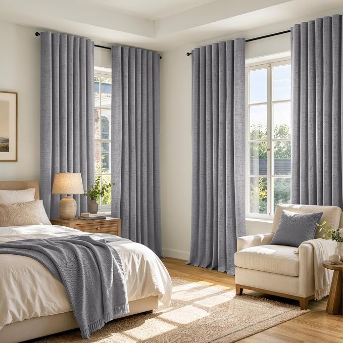 MIULEE 100% Blackout Linen Curtains 42 x 96 Inch Glacier Gray 2 Panels | - Image 8