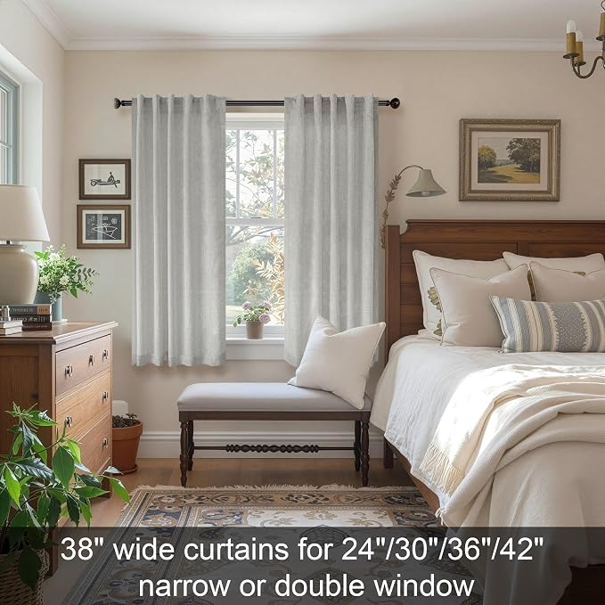 Grey Curtains 38 Inch Width for Kitchen Windows 2 Panels Back Tab Rod Pocket - Image 2