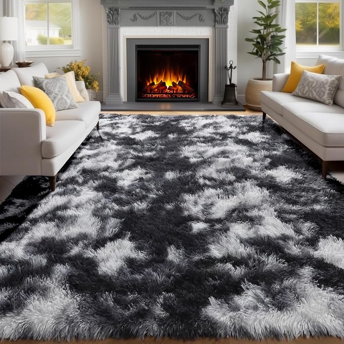 Black White Grey Area Rugs for Living Room Bedroom Aesthetic, 8x10 Rug - Image 3