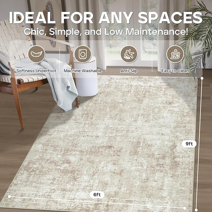 Aelenmu 6x9 Area Rugs for Living Room Bedroom Dining Room Washable Beige | Soft - Image 2