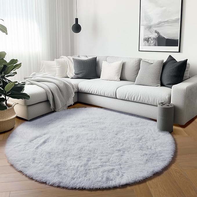 White Round Rugs 6ft for Living Room Bedroom, Fluffy Circle Area Rug for Kids - Image 5