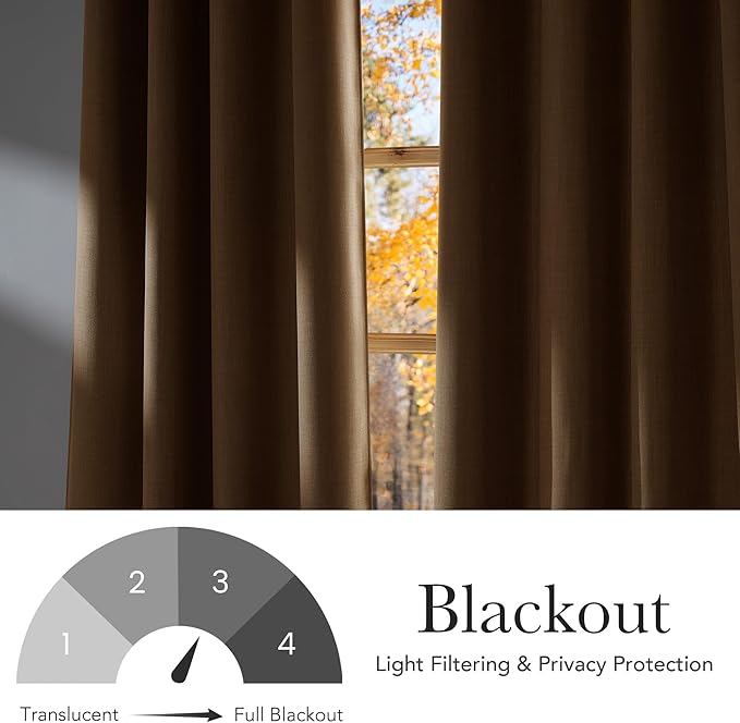 NICETOWN Short Faux Linen Caramel Blackout Curtains 63 inches Long for Kitchen - Privacy Panels for Living Room Bedroom, Modern Farmhouse Style Easy Care Grommet Top, 2 Panels, W42 by L63