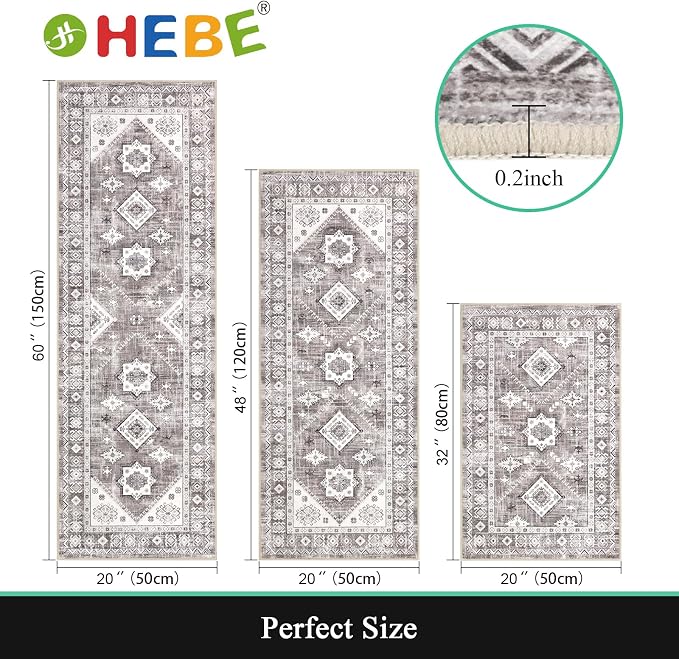 HEBE Boho Kitchen Rugs Set of 3, Non Slip Washable Kitchen Mats - Image 2