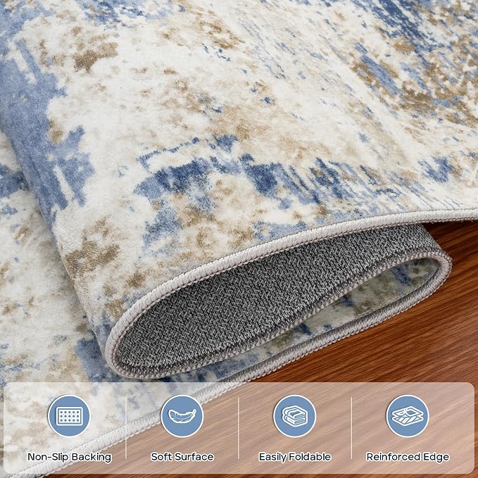 Aelenmu 10x14 Area Rugs for Living Room Dining Room Washable Blue | Soft Modern - Image 4