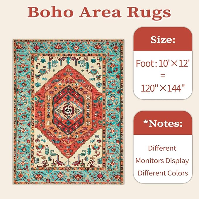 SERISSA 10x12 Washable Non Slip Boho Area Rug - Image 6