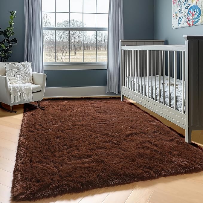 Brown 6x9 Area Rugs for Living Room Bedroom, Large Fluffy Bedside Throw Rug - Image 6