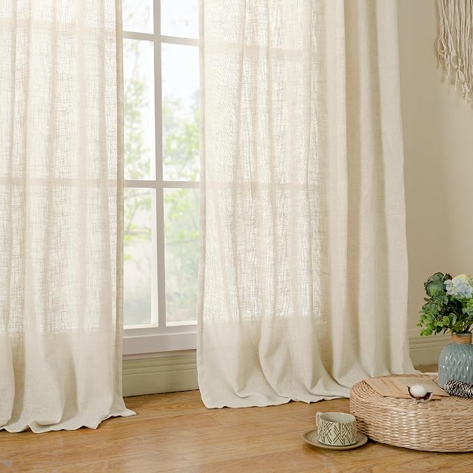 102 inches Long Sheer Linen Curtains 2 Panels, 52 x 102 Inch | Linen Textured - Image 9
