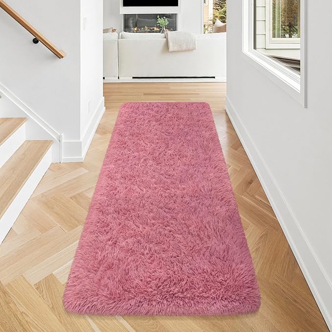 Blush Pink Runner Rug for Bedroom Pink 2x5ft Fluffy Area Rug Bedside Runner Rug - Image 2