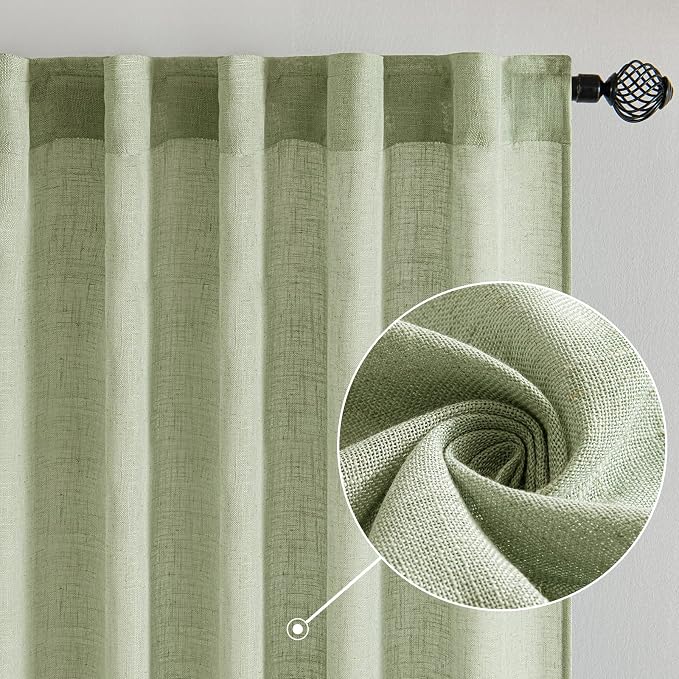 MIULEE Sage Green Linen Curtains 52x90 Inch Long - Image 2