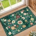 RELEANY Floral Washable 2x3 Area Rugs Doormat DarkGreen | Flower Carpet Print by RELEANY