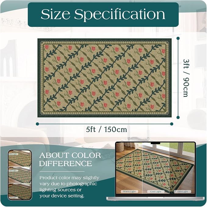 3x5 Entryway Rug, Small Washable Indoor Outdoor Mats - Image 6