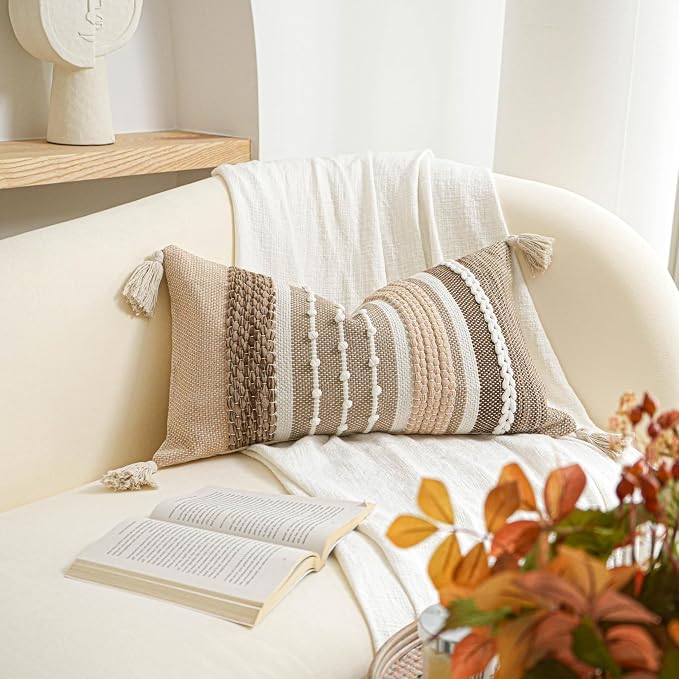 Decorative Lumbar Throw Pillow Cover 14x24 Boho Brown Accent Cushion - Image 6