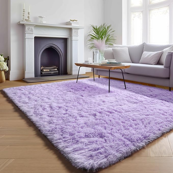Purple Rugs for Living Room Bedroom, 5x8 Fluffy Bedside Area Rug, Soft Plush - Image 5