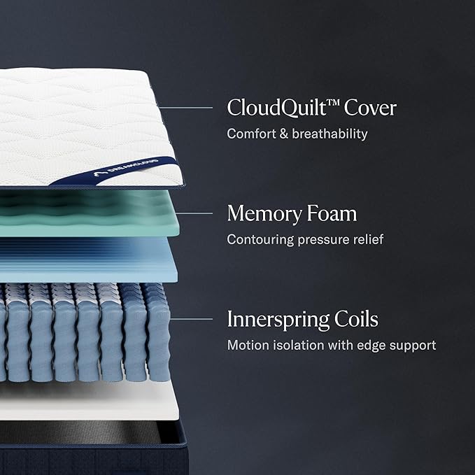 DreamCloud Classic 12" Queen Mattress - Memory Foam - 365 Night Trial - Back Pain Relief - Mattress in a Box - CertiPUR-US® Certified - ACA Endorsed